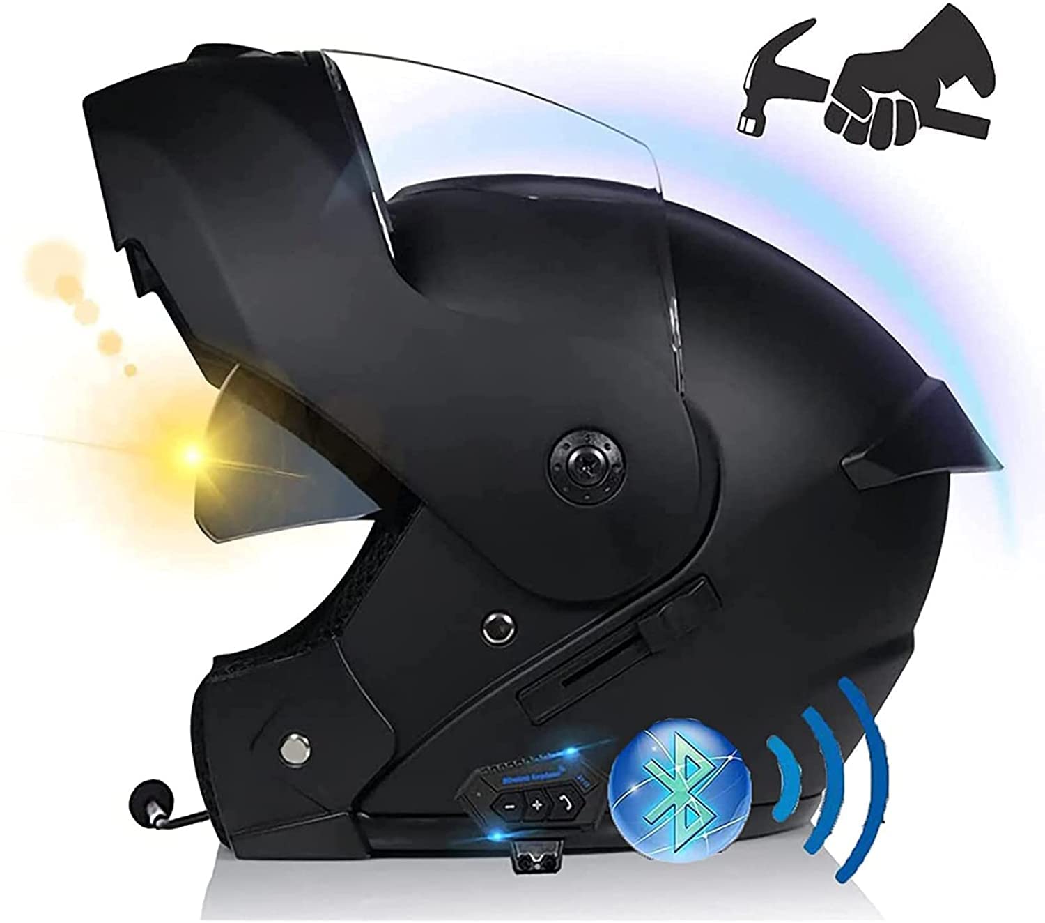 Klapphelme Integrierter Bluetooth-Motorradhelm Modularer Helme,ECE Zertifiziert Integralhelm Motorradhelm Doppelvisier Modularer Helm Rollerhelm Sturzhelm Für Damen Und Herren