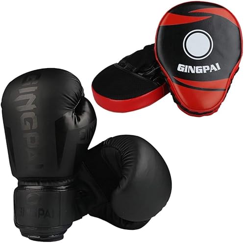 Boxhandschuhe Handziel Muay Thai Training Pro Grip Sparring Boxsack Atmungsaktive Handschuhe Erwachsene Kinder Kickboxen Kämpfen, ganz schwarz, 10 oz