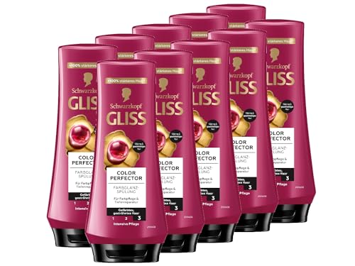 Gliss Spülung Colour Perfector (10x 200 ml), Conditioner mit Hyaluron-Komplex & Cranberry-Extrakt für gesträhntes & gefärbtes Haar bietet Farbschutz und strahlenden Farbglanz