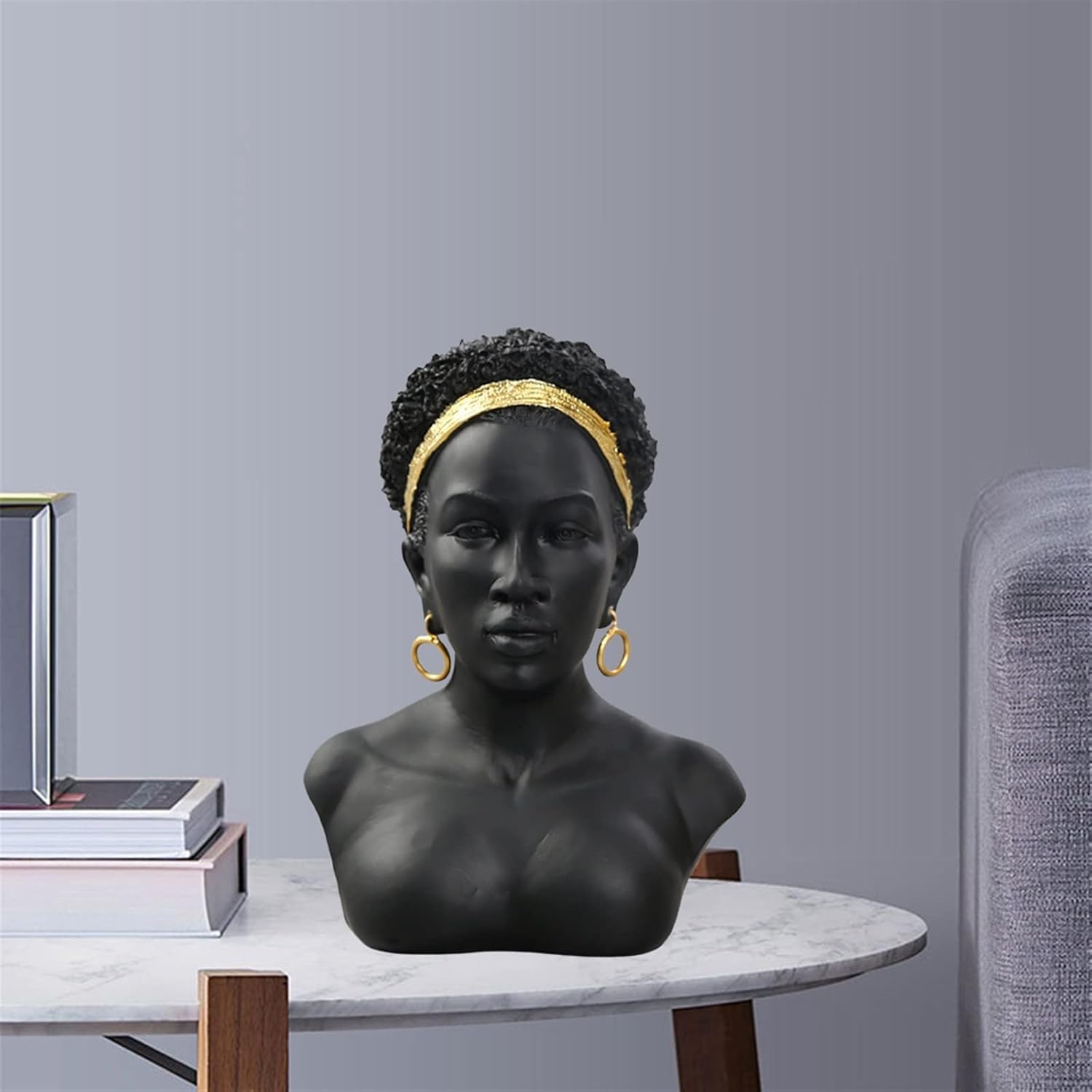 Afrikanische weibliche Büste, Kunstskulptur, Damenkopf, Figur, Statue, Wohnzimmer, Büro, Heimdekoration, Frauen, Körperschmuck, Kunsthandwerk, schwarzes Afro-Haar