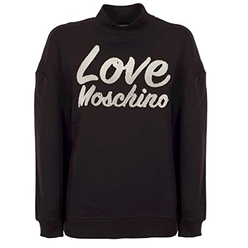 Love Moschino Women's Regular fit Long-Sleeved high Collar with Italic Logo 3D Effect Embroidery Sweatshirt, Black, 48