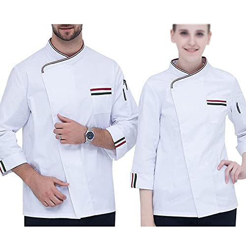 Kochjacke Unisex Kochjacke Damen Kochjacke Herren Männer Frauen Koch Uniform Koch Kleidung Essen Bedienung Tops Hohe Qualität Lange Ärmel Unisex Koch Jacke Küche Arbeit Kleider (Color : White, Size