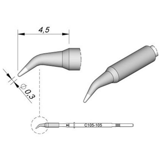 JBC - Lötspitze Serie C105, Rundform, C105105/ø0,3mm, gebogen