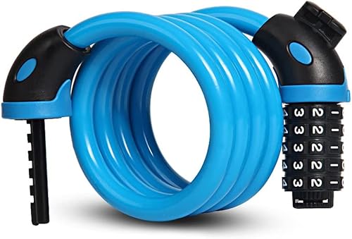 Fahrrad digitales Zahlenschloss, PVC Stahl Kabel Fahrradschloss, 5 Ziffern Kombination Digital Code Selbst(Blue)