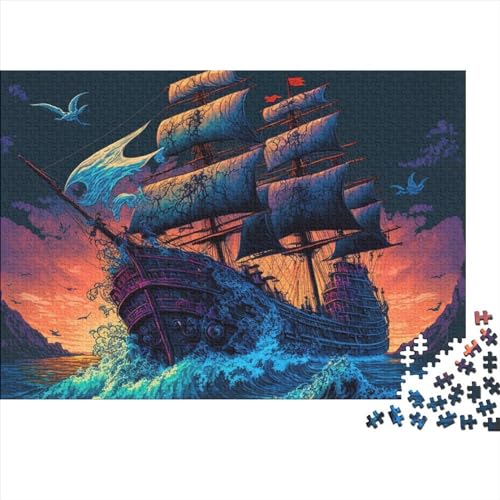 Piratenboot-Holzpuzzle für Erwachsene und Teenager, 1000 Teile für Erwachsene, schwierige Puzzles, interessante Puzzles zur Stressreduzierung (Größe 75x50cm)