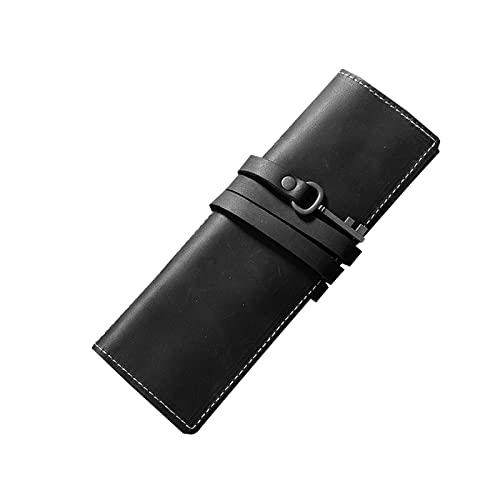 FUXIU Schwarzes Federmäppchen, Federmäppchen, Wickeltasche, tragbare Tasche, Schreibtisch-Organizer, Stiftehalter, Organizer, Schulbedarf, kleines Federmäppchen, Schwarz , Einheitsgröße, Münzfach