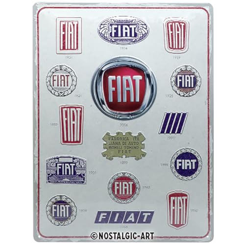 Nostalgic-Art 23297 Retro Blechschild Fiat – Logo Evolution – Geschenk-Idee für Auto Zubehör Fans, aus Metall, Vintage-Design zur Dekoration, 30 x 40 cm