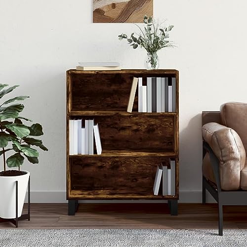 CCCINER Regalschrank Räuchereiche 69,5x32,5x90 cm Holzwerkstoff,Modernes Räuchereiche Bücherregal mit viel Stauraum für Wohnzimmer und Arbeitszimmer