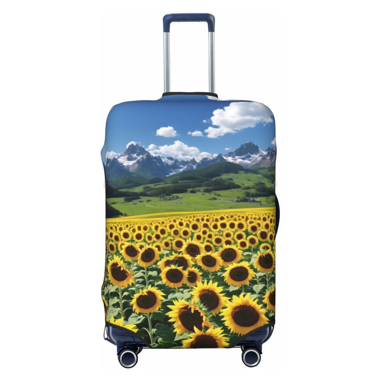 Reisegepäckabdeckung, Sonnenblumen über den Bergen und Feld, strapazierfähig, passend für 45,7 - 81,3 cm große Gepäckstücke, klein, Schwarz, Small