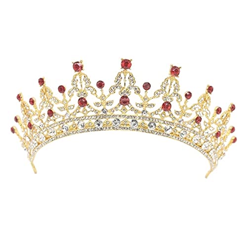 AIHEDOUJ Vintage Gold Tiaras Kristallkrone für Hochzeit Haarschmuck Strass Haarschmuck Braut Haarschmuck Frauen Kopfschmuck (Größe: Silber) Stirnbänder (Größe: Rot)