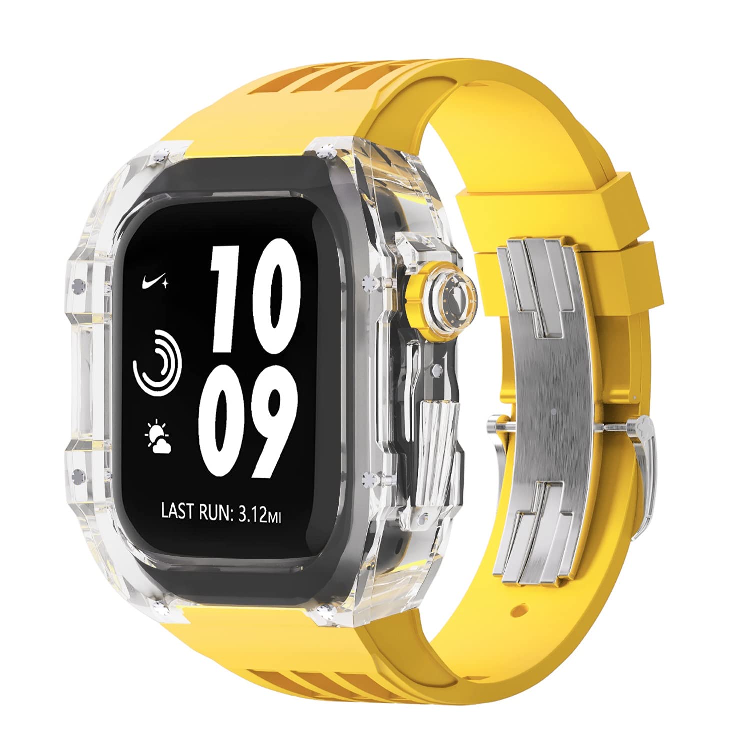 NEYENS Ersatz-Uhrenarmband aus Gummi mit transparenter Lünette, für Apple Watch, 44 mm, 45 mm, Urban Sportarmband, für iWatch-Serie S4, S6, SE, S7, 45 mm, Achat