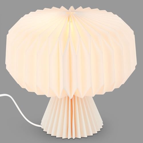 BRILONER – Faltbare Tischlampe Papier, Papiertischlampe, Tischleuchte aus Papier, Dekolampe, Kabelschalter, E14, Weiß, 25 cm