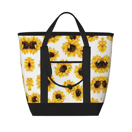 YQxwJL Tragetasche mit Sonnenblumen-Aufdruck, große Kapazität, isolierte Lunchtasche, wiederverwendbare Einkaufstasche mit Reißverschluss für Damen und Herren