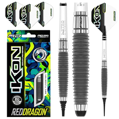 RED DRAGON Ikon 1.1 20 Gramm Professionelles Wolfram Softip Dart Set mit Flights und Schäften