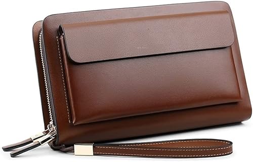 YIHANSS Geldbörsen Doppelreißverschluss Herren Clutch Bag Mode Rindsleder Leder Lange Geldbörse Herren Organizer Brieftasche Männlich Casual