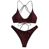 AMUSTER Bikini Push Up Sexy Damen Zweiteiliger Badeanzug Bauchweg High Waist Bikini Set Oberteil String Lace Up Bikini Set