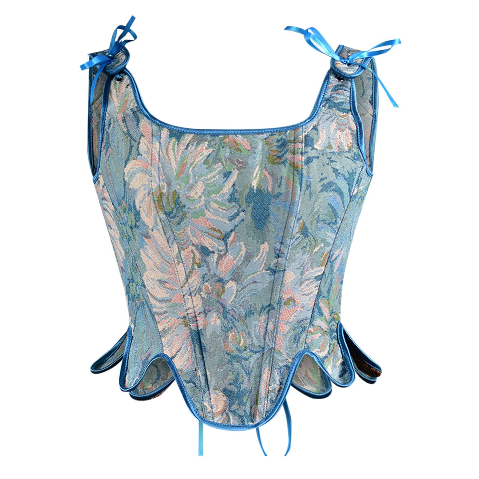 Korsett Damen Bauchweg Corset mit Schnürung Sexy Öse Spitze Blumendruck Unterbrust Vollbrust Oberteil Gräten Rückseite Gürtel Taillenformer Elegant Vintage Palast Stil Corsage Überbrus Shaperwear