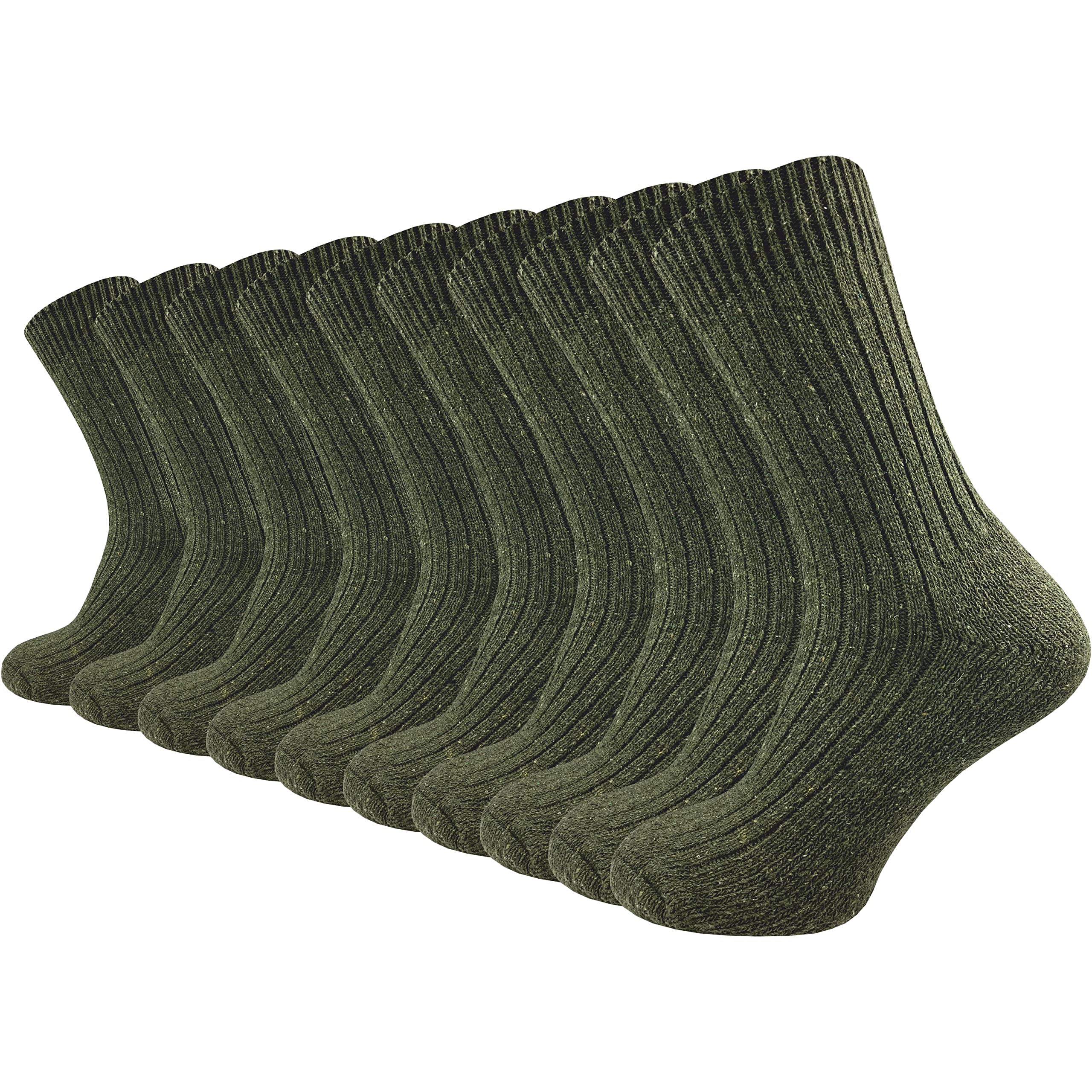 GAWILO dicke & warme Herren Army Socken (10 Paar) | robuste Jagdsocken mit dicker Frotteesohle aus 70% Wolle | ideal auch als Arbeitssocken (DE/NL/SE/PL, Numerisch, 43, 46, Regular, Regular, grün 2)