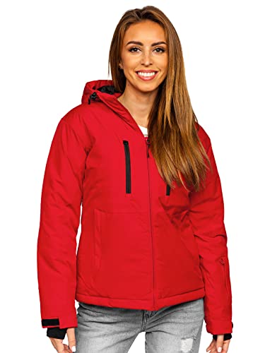 BOLF Damen Winterjacke Skijacke Snowboardjacke mit Reißverschluss und Kapuze Bündchen Outdoor Freizeit HH012 Rot XL [D4D]