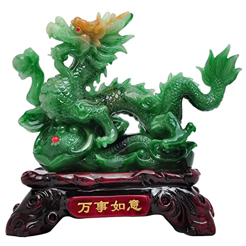 Uziqueif Feng Shui Geld Glück Glücklicher Vermögen Reichtum Chinesische Drache Statue Münze Home Büro Dekoration Tischtischornamente Gute Glücksgeschenke, Harz,Emerald Color,33 * 17 * 31cm