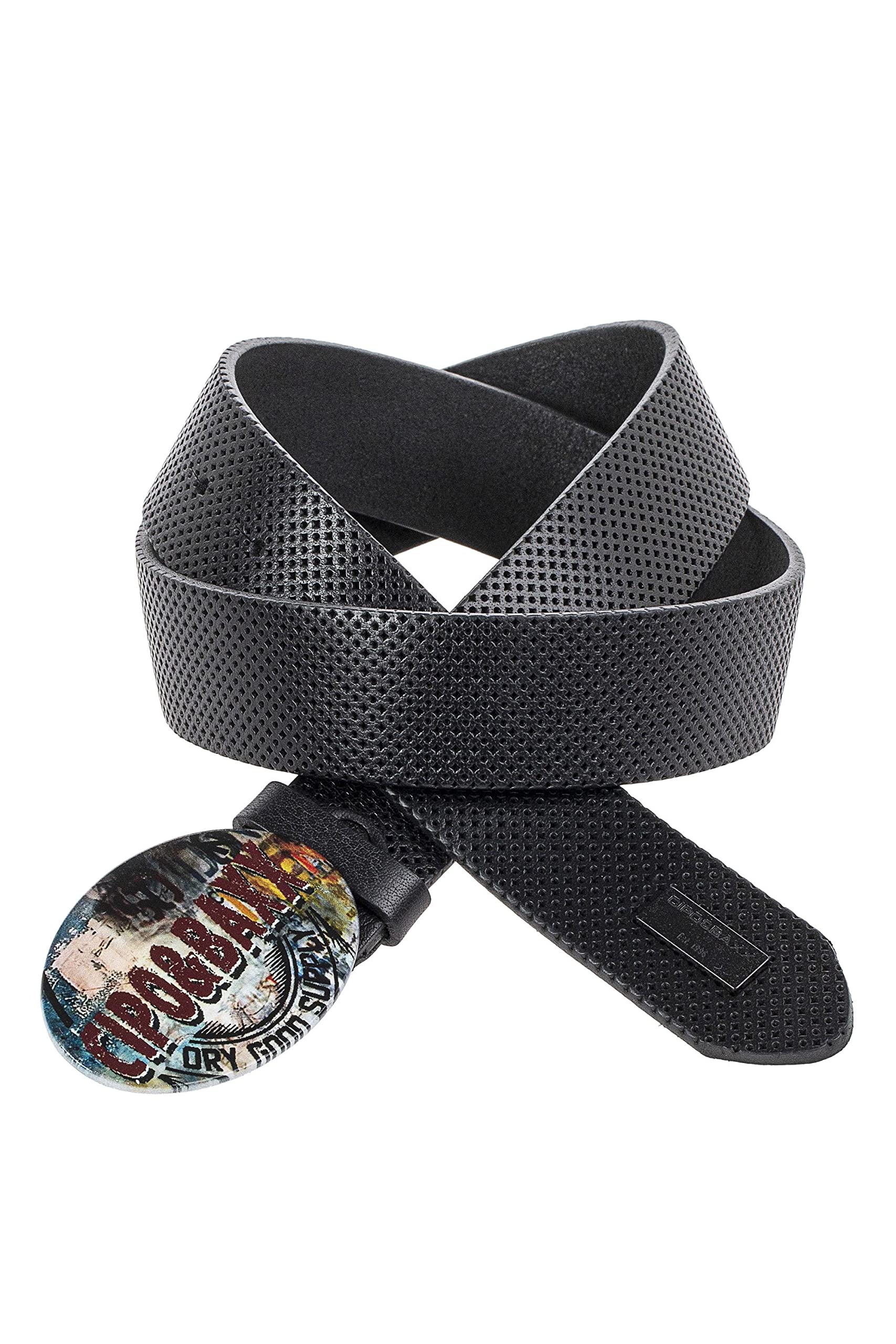 Cipo & Baxx Herren Ledergürtel Belt Bunt Schließe Oval Markenbadge Gürtel CG206 Schwarz Gr.110