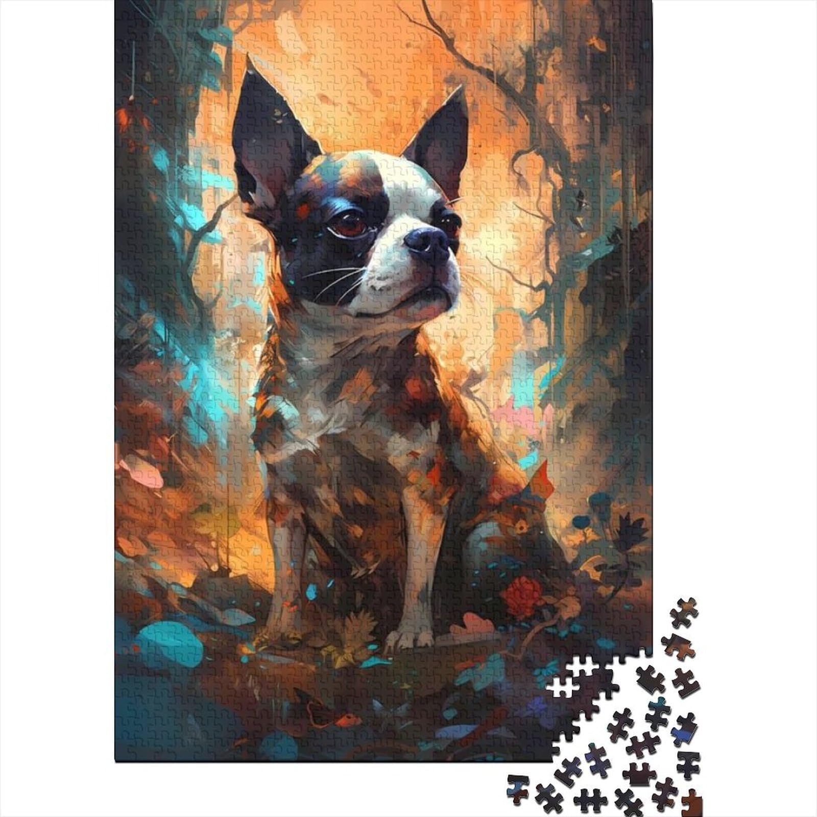 Puzzle Tier-Fantasie-Hund, 1000-teiliges Puzzle für Erwachsene, Familien-Holzbrett-Puzzle, tolles Geschenk für Erwachsene, Größe: 75 x 50 cm