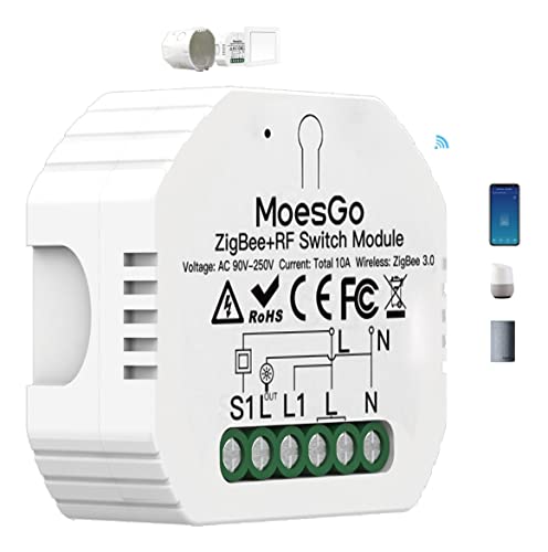 MoesGo ZigBee MESH Smart Alexa Lichtschalter Unterputz Funk Relais, Wireless RF433 Light Switch Modul, Kompatibel mit Smart Life Tuya App, Alexa und Google Home【Tuya ZigBee Hub erforderlich】