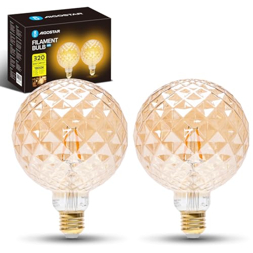 Aigostar LED Glühbirne E27 4W, Warmweißes Licht 1800K, 320 Lumen, Dekorativ Facettierte Ananasform, Vintage Glühbirne im Edison-Stil Mit Filament, Bernsteinfarben, Nicht Dimmbar, Packung Mit 2 Stück