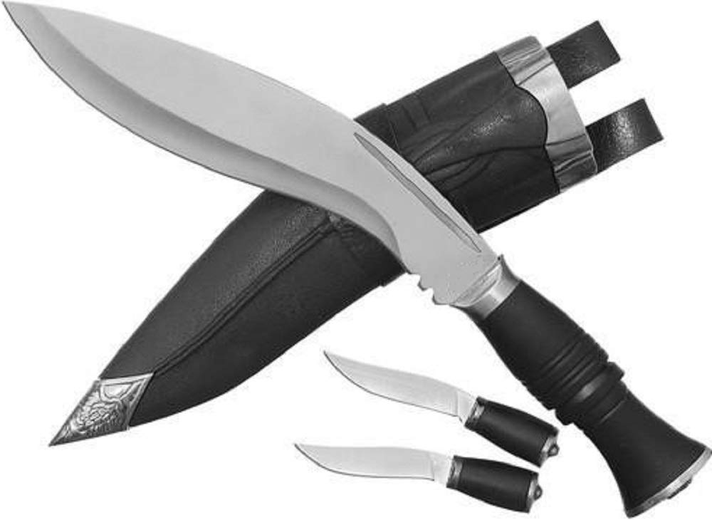 3x Kukri Gurkha Messer-Set - 1 großes Messser - 2 kleine Messer mit Scheide, schwarz silber