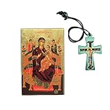 Panagia Pantanassa Ikone der göttlichen Gnade und Holzkreuz-Anhänger – Geschenkset vom Berg Athos, Holz