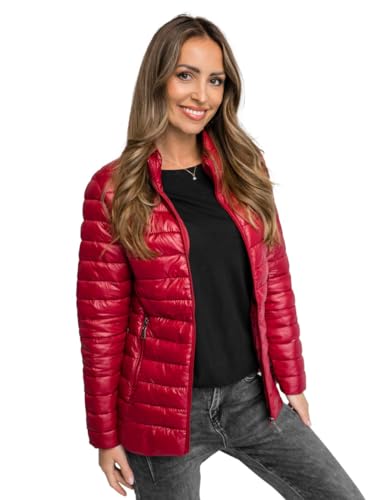 BOLF Damen Übergangsjacke Steppjacke Stehkragen Daunenjacke Reißverschluss Sportjacke Zip Wärme Freizeit Sport Basic Outdoor Casual Style 16M9108 Weinrot L [D4D]