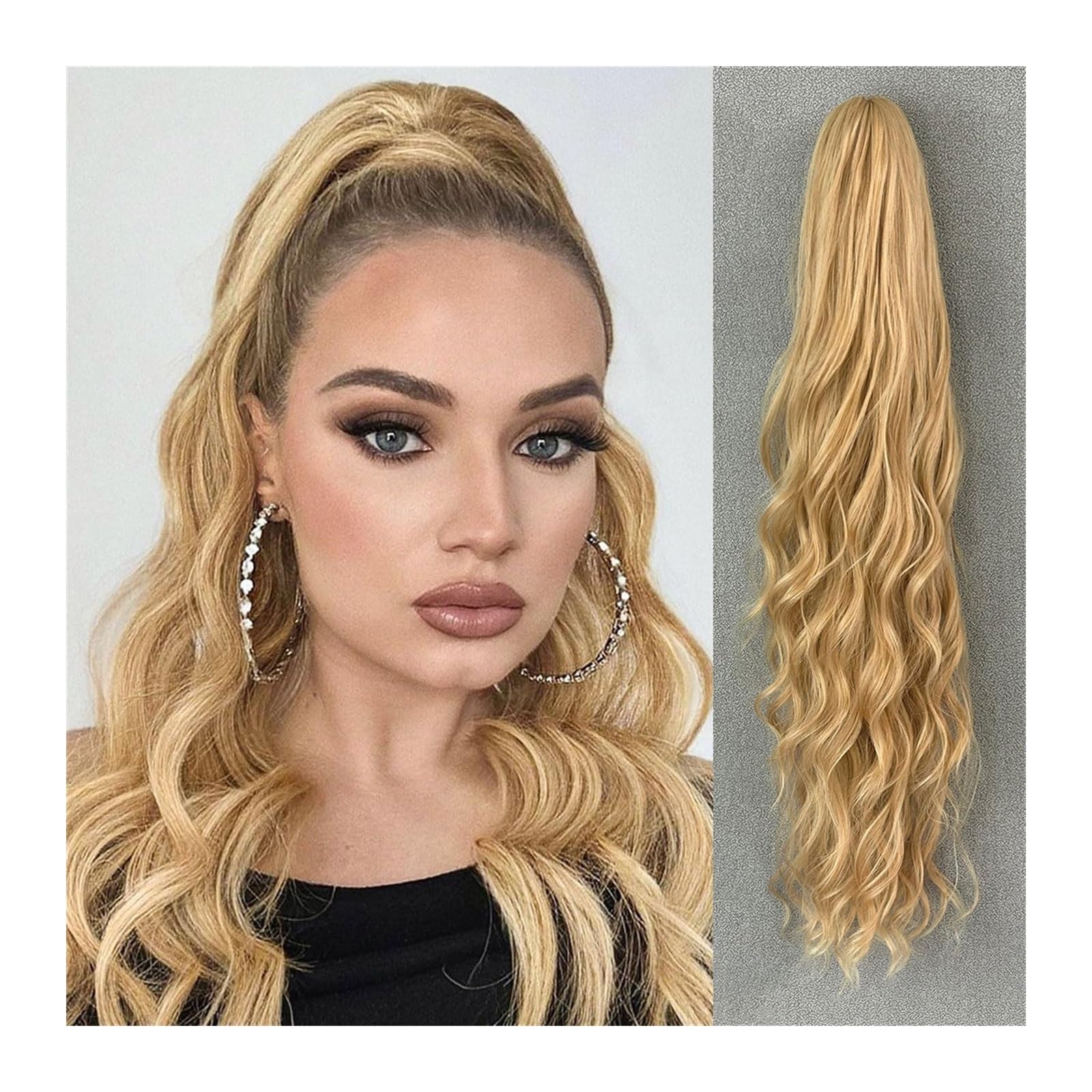 Pferdeschwanzverlängerung Extensions, weich, natürlich, mehrfarbig, 81,3 cm, Pferdeschwanz-Verlängerung, lockiges Haar, Wasserwelle, Clip-in-Haar Pferdeschwanz-Haarteile(Gold)