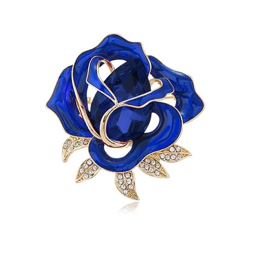 Brosche Vintage Strass Blumen Brosche Frauen Schöne Rose Blume Broschen Pins Elegante Hochzeiten Party Schmuck Geschenke Corsage (Color : Blue)