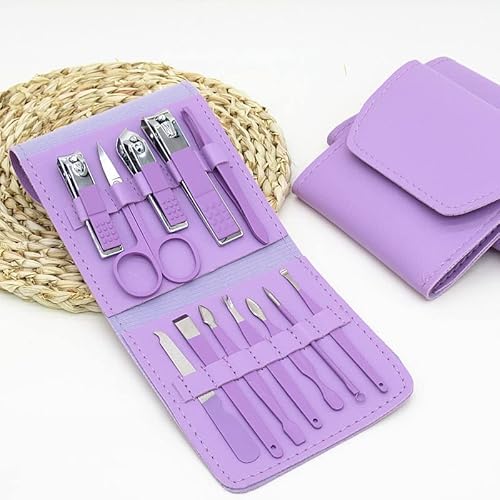 SCRUBY Maniküre-Set, Nagelknipser, Werkzeug, Haushalt, 12/16-teilig, grüner Edelstahl, Ohrlöffel, Nagelschneider, Scheren-Set für Maniküre-Werkzeuge (12 Stück, lila)