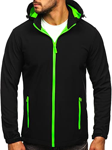 BOLF Herren Softshelljacke Übergangsjacke Regenjacke Funktionsjacke Winddicht Wasserdicht Sportjacke Trekkingjacke Atmungsaktiv Kapuze Freizeit Outdoor J.Style HH017 Schwarz-Grün L [4D4]