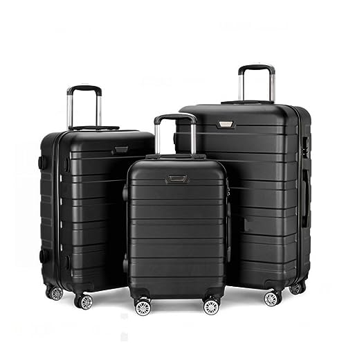 Koffer Trolley Reisekoffer Gepäck-ABS-3-teiliges Set Mit Schloss-Spinner 20 Zoll, 24 Zoll, 28 Zoll, Leichtes Gepäck Für Die Reise Koffer Gepäck Rollkoffer (Color : Black, Size : 20+24+28inch)