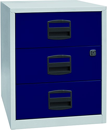 Bisley Home mobiler Beistellschrank PFA, 3 Universalschubladen, Metall, 505 Korpus Lichtgrau, Fronten Oxfordblau, 40 x 41.3 x 52.8 cm