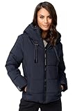 MARIKOO Damen Winterjacke Steppjacke Winter Jacke gesteppt warm mit Kapuze B977 [B977-Shimo-Navy-Gr.L]