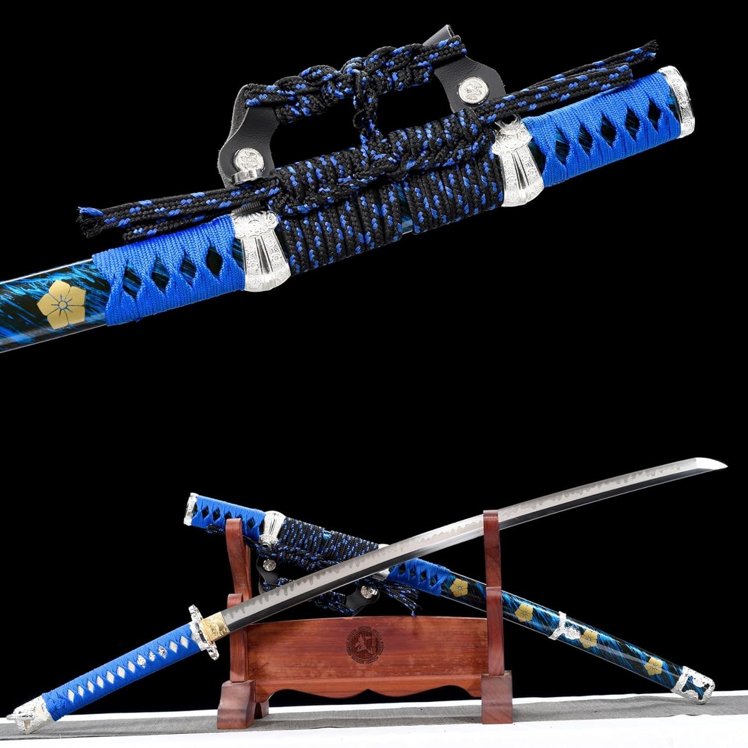 MAUXpIAO Schwert 104 cm hohe Konfiguration Samurai-Schwert Scharfes Katana Tachi Handgeschmiedetes T10-Stahl-Brennende Klinge Geschenke/Kampfsport-Praxis/Sammlung echt/A/104cm