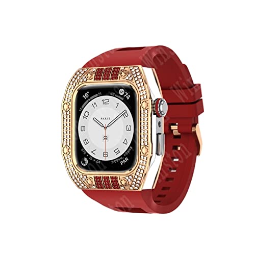 KANUZ Luxuriöses Diamantengehäuse-Modifikationsset, Mod Metallrahmen-Lünette für Apple Watch Band 7, Gehäuse, 44 mm, 45 mm, Armband für iWatch 7, 6, 5, 4, Set (Farbe: RGR-Diamanten, Größe: 45 mm für