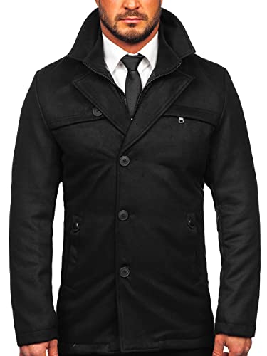 BOLF Herren Mantel Kurzmantel Wintermantel Winter Jacket Business Freizeit Reverskragen Herbst Jacke Mittellang Trenchcoat Outdoor Style 3137 Schwarz M [4D4]