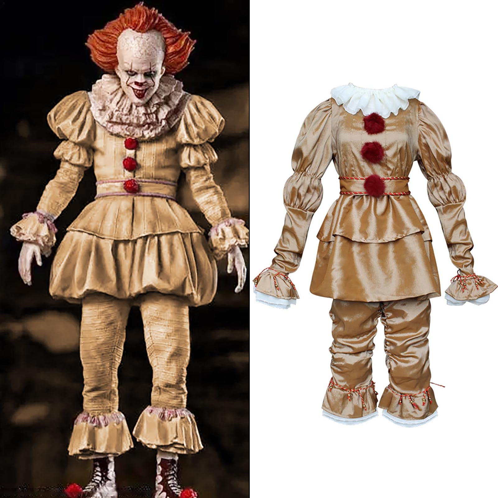 PW TOOLS Halloween Scary Clown Damen Herren Kostüm Set, für Halloween Scary Clown Minion Kostüme Pennywise Suits Dress Up, Rollenspiel und Karneval Cosplay, S-3XL Erwachsene Plus Size