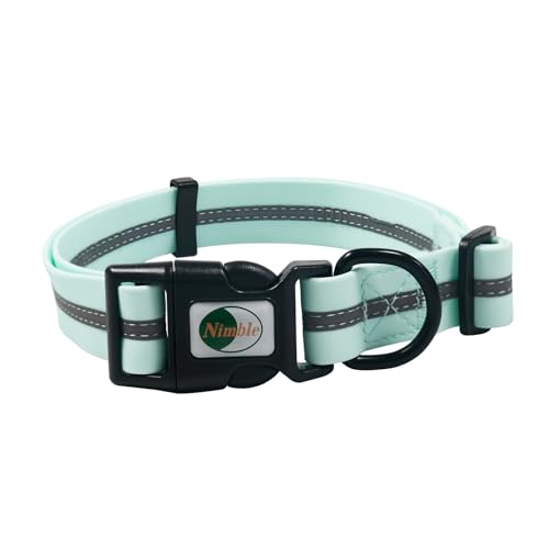 NIMBLE Hundehalsband, wasserdicht, verstellbar, reflektierend, langlebig, flexibel, polybeschichtet, Nylon, 9 Farben in Größe S/M/L (Hellblau, Größe L (40 - 62 cm)