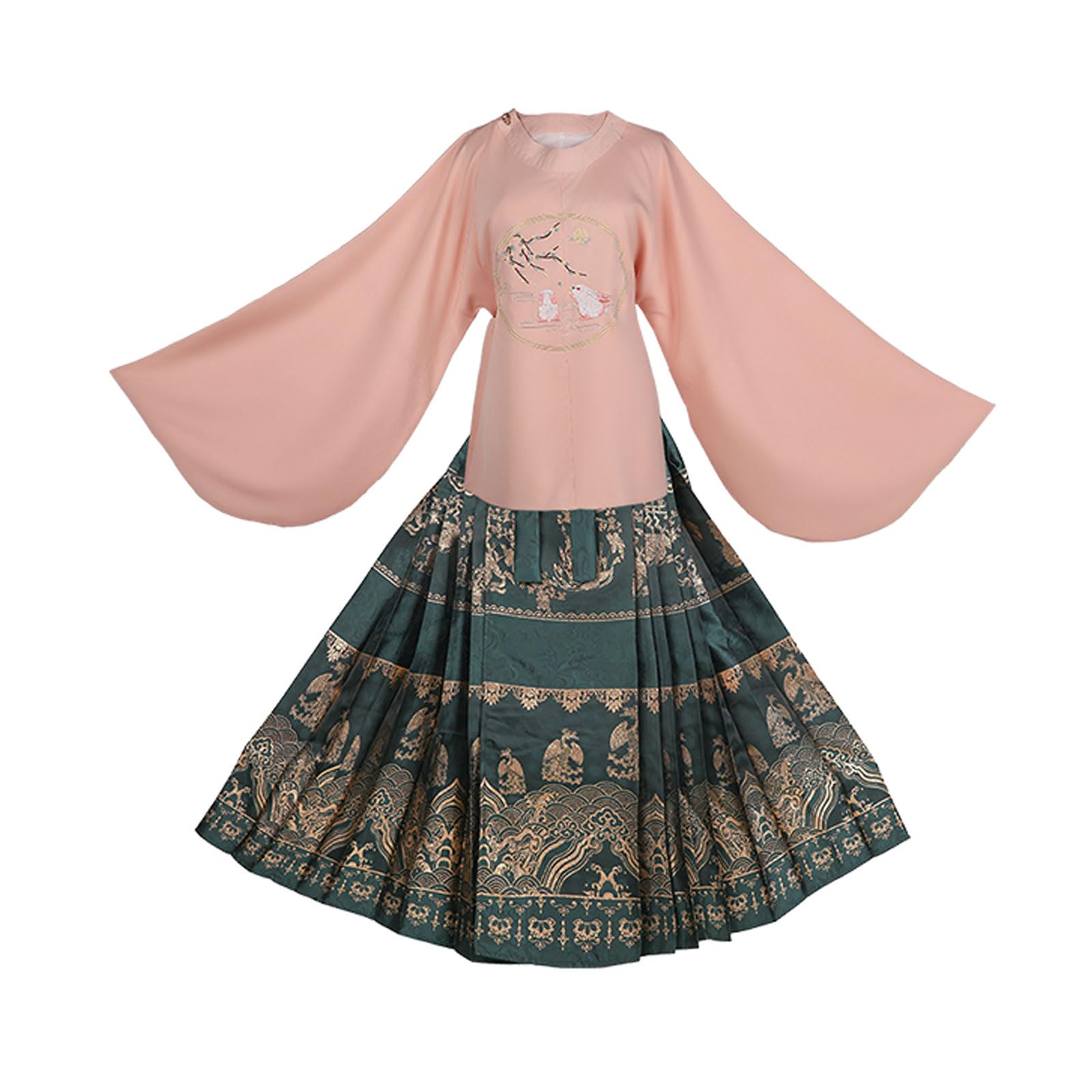 Hanfu Weiblichen Rock Rundhalsausschnitt Pferd Nudelrock Täglich Frühling Herbst Modelle, L=brust 104cm,Pink