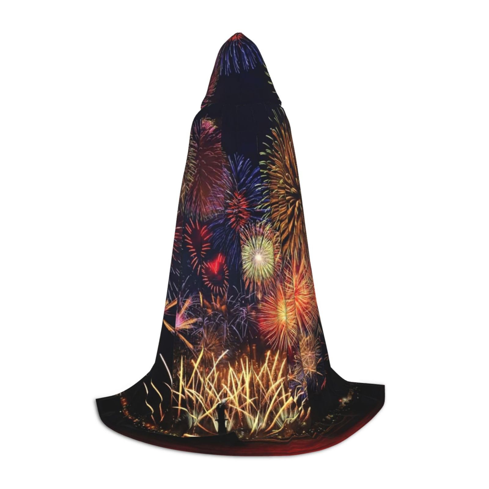 WURTON Kapuzenumhang mit Feuerwerk-Aufdruck, Unisex, Cosplay-Umhang für Erwachsene, Gothic-Umhang, Hexenumhang