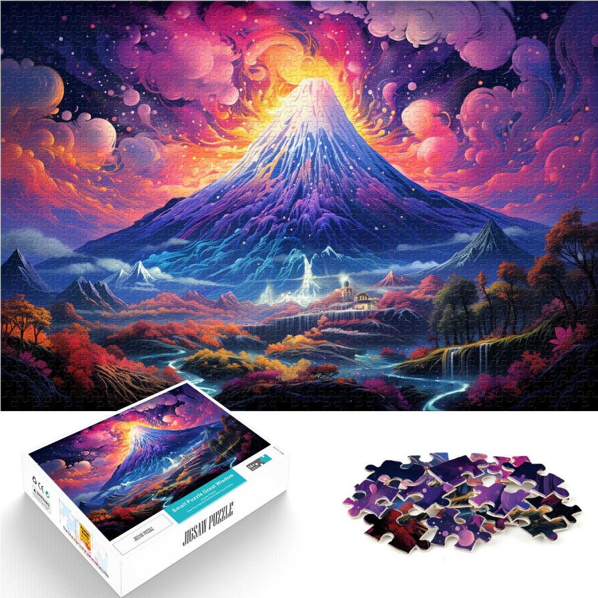 Puzzles Geschenke Spielzeug Bunter Berg Fuji Erwachsene 1000 Teile Puzzle Holzpuzzle Familienspiel Stressabbau Schwieriges Herausforderungspuzzle 1000 Teile (50x75cm)