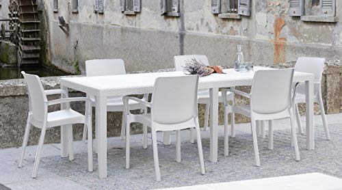 Dmora rechteckiger Tisch für die Außenseite, Made in Italy, 150 x 72 x 90 cm (ausziehbar bis 220 cm), Weiß