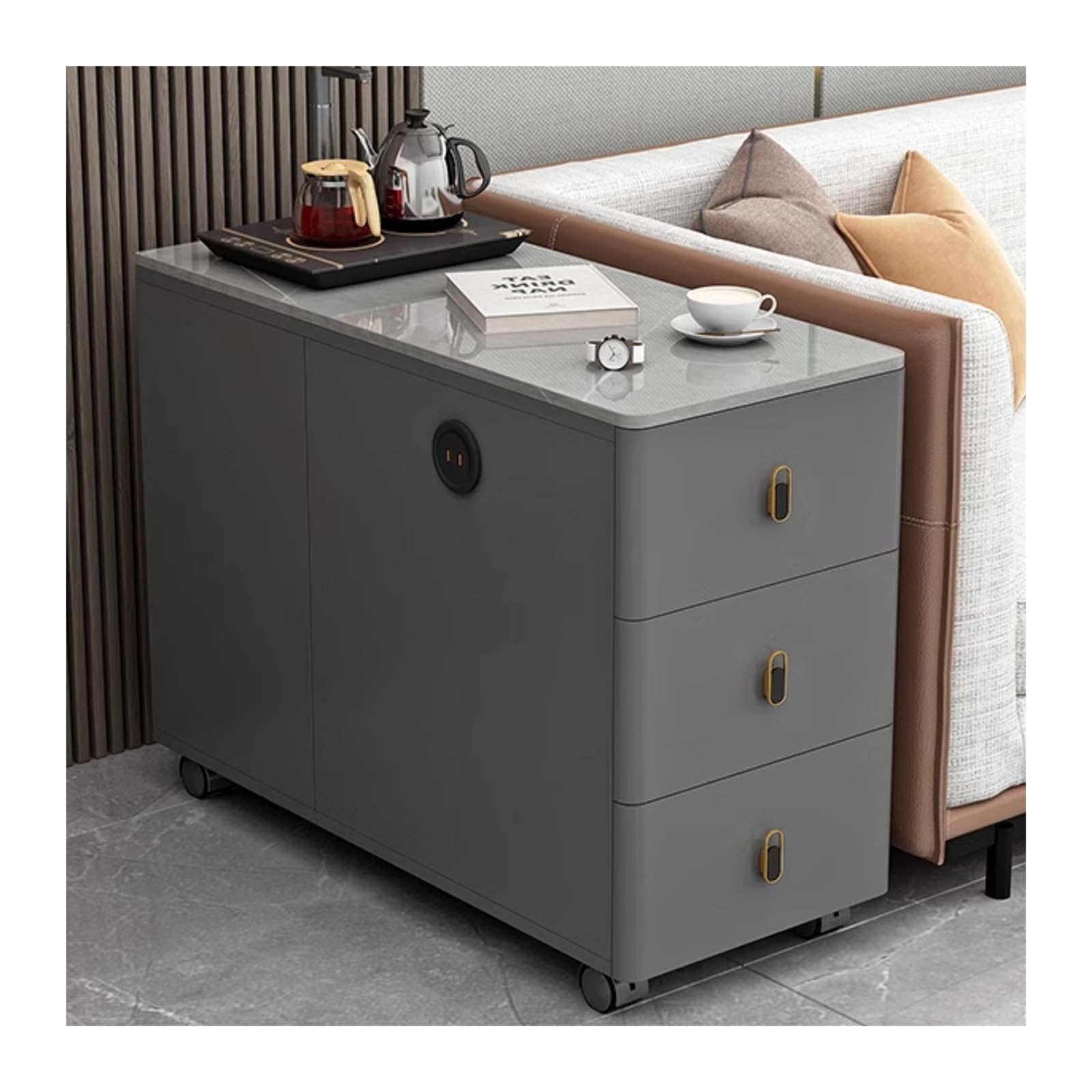 FUHAI-666 Sofa Sideboard Seitenschrank Licht Luxus Schiefer Ecktisch Wohnzimmer Einfacher Beistelltisch Couchtisch Schrank(Grigio,80x30x60cm)