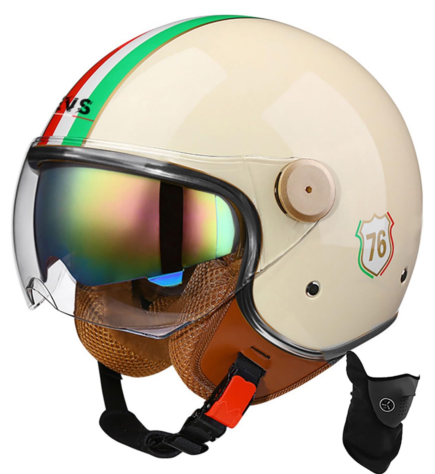 Offener Helm, Motorrad-Halbhelm Mit Sonnenblende, Retro-Vintage-Stil, Motorrad-Vespa-Jet-Helm, DOT/ECE-Zugelassener Motorrad-Sturzhelm Für Kinder, Jugendliche, Männer Und Frauen A,L58-59CM