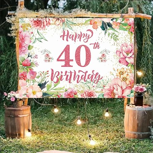 40 Jahre alt Alles Gute zum Geburtstag Hintergrund Dekor Banner Fotostudio Damen Fotografie Rose Blume Familie Party Feier 350x230cm